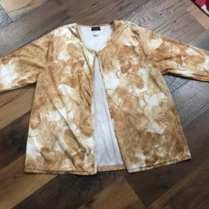 Tan and White Print Pullover Jacket Sweater